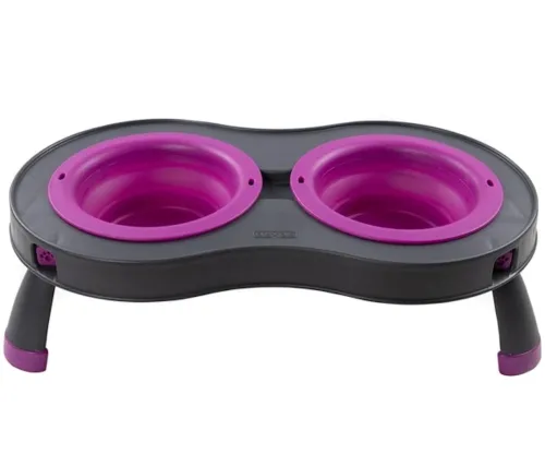 Нескользящая двойная миска Dougez Pet Bowl Set 2 в 1 для еды и воды на складной подставке для собак и кошек 600мл, Кормушка для домашних животных