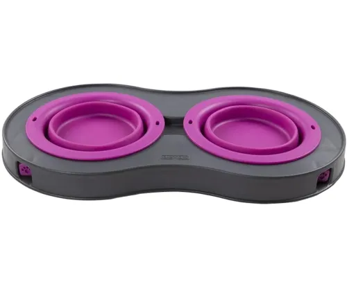 Нескользящая двойная миска Dougez Pet Bowl Set 2 в 1 для еды и воды на складной подставке для собак и кошек 600мл, Кормушка для домашних животных