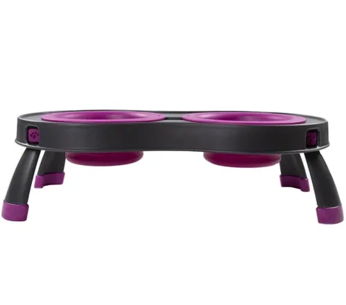 Нескользящая двойная миска Dougez Pet Bowl Set 2 в 1 для еды и воды на складной подставке для собак и кошек 600мл, Кормушка для домашних животных