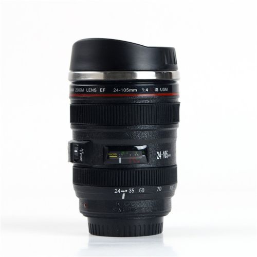Кружка термос в виде объектива от фотоаппарата Canon EF 24-105, Термокружка объектив 350 мл, Термо чашка с крышкой, Черная