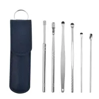 Косметологічний набір інструментів для чищення вух Tool Set 6 в 1 видалення вушної сірки нержавіюча сталь 6 шт, Ухочистка з футляром