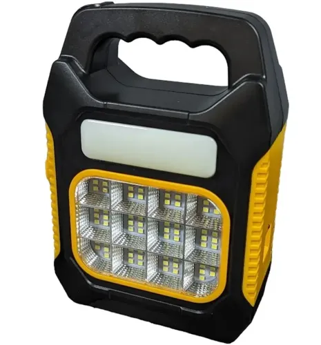 Ручний акумуляторний ліхтар прожектор з повербанком LED Solar JY - 978a з сонячною панеллю, Світлодіодний ліхтар Power Bank для кемпінгу чорно-жовтий
