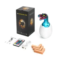 Дитячий настільний світильник Sunroz 3D Dinosaur lamp, Дитяча акумуляторна rgb лампа нічник динозавр в яйці на підставці 16 кольорів з пультом ДУ