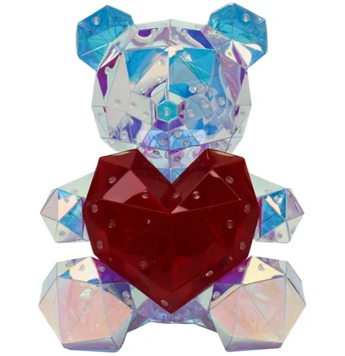 Хрустальный мишка Тедди с сердечком Love Bear Red 3D с LED подсветкой 25 см, Светодиодный голографический светильник медведь с сердцем от USB Красный