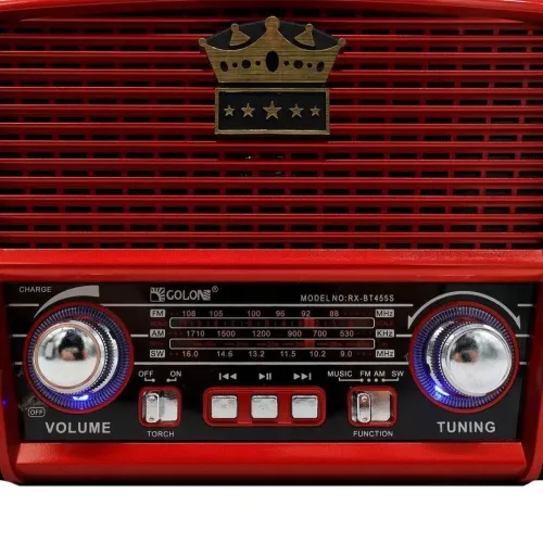 Акумуляторний FM радіоприймач MP3 колонка Golon RX - 455S SOLAR USB + SD з сонячною панеллю, портативний фм радіо приймач 6w з акумулятором Червоний