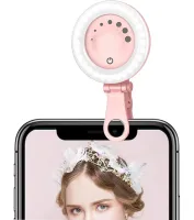 Світлодіодне LED селфи лампа кільце Ring Light Rhodesy F - 508 на телефон, світлова акумуляторна підсвічування з затискачем і регулюванням яскравості для фото