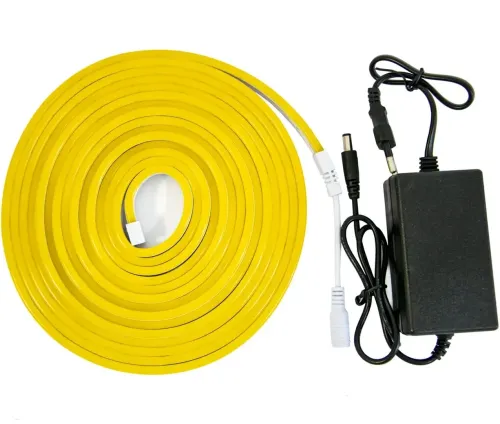 Светодиодная силиконовая лента LED NEON 0729 Yellow 5 м с блоком питания, Универсальная неоновая гибкая подсветка 12V-220V 5m в силиконе Желтая