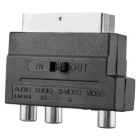 Універсальний перехідник SH-3009 SCART - 3 RCA + S-VIDEO з перемикачем, аудіо відео адаптер 21 пін скарт на 3 тюльпана для телевізора і приставки