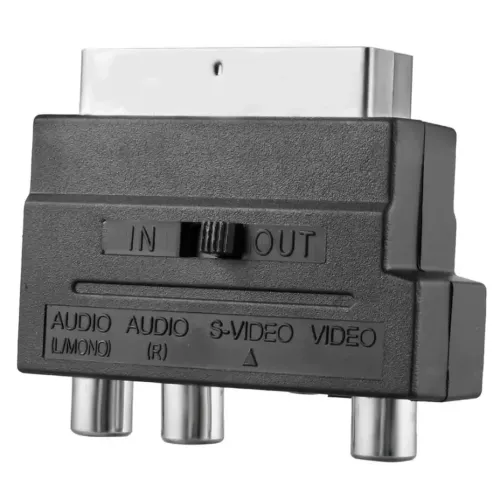 Універсальний перехідник SH-3009 SCART - 3 RCA + S-VIDEO з перемикачем, аудіо відео адаптер 21 пін скарт на 3 тюльпана для телевізора і приставки
