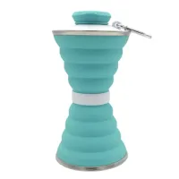 Складная силиконовая бутылка Folding travel water cup 9588 0.5 л Бирюзовая, Спортивная мягкая бутылка чашка для воды