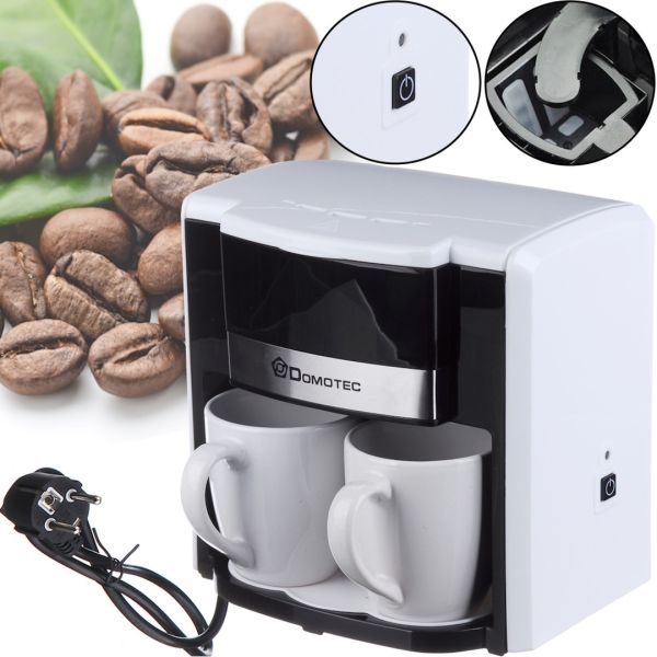 Крапельна кавоварка на дві чашки Domotec MS - 0706 c 2 керамічними чашками, домашня електрична кавоварка для чаю та кави на 0.3 л 500W Біла
