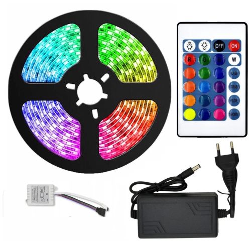 Комплект світлодіодної LED стрічки 5050 RGB Всі кольори 12V кольорова 5м пульт блок, різнобарвна в силіконі SMD5050 багатобарвна світлодіодна стрічка