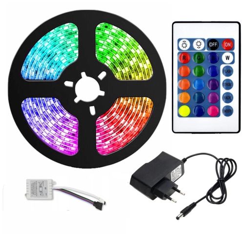 Комплект Светодиодная LED лента 3528 RGB Все цвета 12V цветная 5м пульт блок, разноцветная в силиконе SMD2835 многоцветная светодиодной ленты