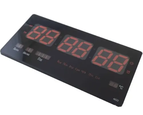 Настінні електронні годинники Clock JH-4622 Red з червоною LED підсвічуванням, Настільні цифрові Годинники червоні з датою і термометром від мережі
