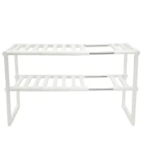 Багатофункціональна регульована кухонна Полиця стійка Kitchen Rack 38-70 см для зберігання посуду, розсувний органайзер під раковину 2 яруси Біла