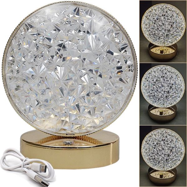 Настільна лампа-нічник Creatice Table Light 19 сенсорний нічник коло, Світлодіодна лампа світильник з кристалами на акрилової підставці 3 режими