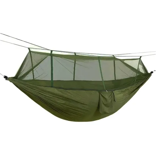 Підвісний туристичний нейлоновий гамак Hammock With Net Army до 200 кг з москітною сіткою для кемпінгу похідний гамак 263х135 Хакі Олива, Оливковий