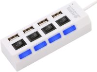 USB хаб Memos на 4 порти з перемикачами White, живлення від USB 2.0 розгалужувач з кнопками on off концентратор перехідник HUB 480 Мбіт 5В Білий