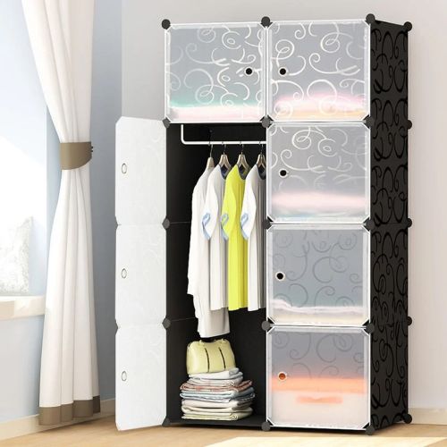 Складной шкаф органайзер для вещей Storage Cube Cabinet MP-28-51 76Х37Х146 см пластиковая тумба на 8 секций полочка для одежды и обуви Черная MP28-51