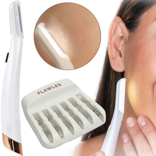 Женский триммер для лица Flawless Dermaplane Glo светодиодная женская бритва с LED подсветкой для удаления волос с бровей 6 лезвий на батарейках