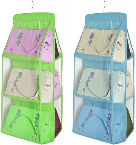 Подвесной органайзер для хранения сумок Hanging Organize подвесной 2-х сторонний держатель с вешалкой на 6 отделений 35Х90 см сумка-органайзер в шкаф