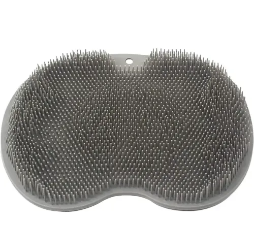 Силиконовый массажный коврик Чистюля щетка Shower Foot Scrubber Mat LY-379 Grey для спины и ног на присосках, Настенная нескользящая мочалка для душа Серая