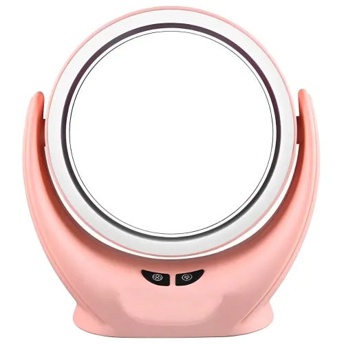 Настільне кругле Косметичне дзеркало Mirror Lamp YT-M513 з LED підсвічуванням і збільшенням для макіяжу, збільшувальне дзеркало на підставці Рожеве