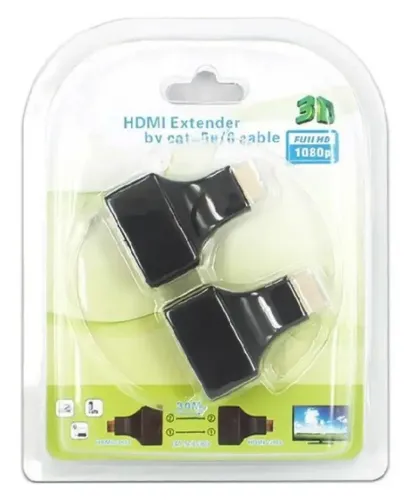 Одноканальний пасивний подвійний перехідник Подовжувач HDMI сигналу-2xRJ45 адаптер Voltronic по UTP кабелю по двом крученим парам до 30м 1080p Чорний