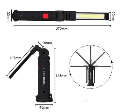 Акумуляторний складаний світильник Worklight W - 52 LED COB 360° ліхтар з магнітом і гачком 5 режимів, Світлодіодний ліхтарик для кемпінгу 5W G52