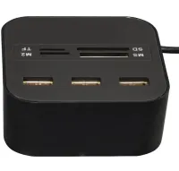 Розгалужувач USB Hub Combo C329 7в1 MicroSD MS M2 MMC, Концентратор хаб картрідер 3 юсб порти до 480 Мбіт/с для комп'ютера і ноутбука Чорний