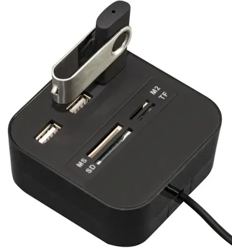 Розгалужувач USB Hub Combo C329 7в1 MicroSD MS M2 MMC, Концентратор хаб картрідер 3 юсб порти до 480 Мбіт/с для комп'ютера і ноутбука Чорний