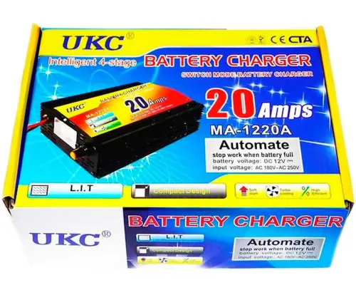 Зарядний пристрій для акумулятора UKC Battery Charger 12V 20A MA-1220A з вбудованим амперметром, Зарядка для акумуляторів авто і мото Чорний