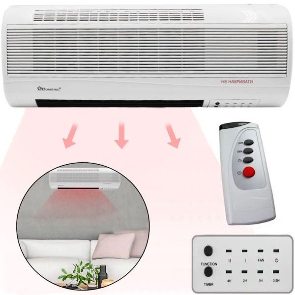 Настенный электрический тепловентилятор Domotec MS-5961 с пультом 2000W Керамический обогреватель на стену Тепловая завеса Домотек MS 5961 с таймером