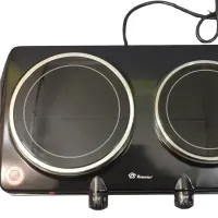 Настільна електроплита Domotec MS-5852 на 2 конфорки диск 1200, двоконфорочна електрична плита керамічна з термостатом на 5 положень Чорна