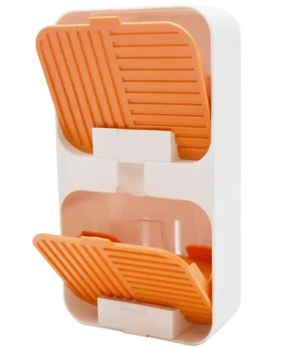 Настінний органайзер для мила Flip Lid Drain Soap Box на 2 відсіки з відкидними кришками, Подвійна навісна мильниця зі зливом на стіну у ванну