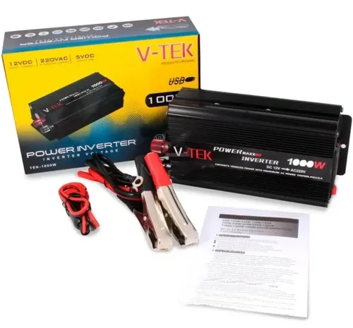 Автомобільний інвертор V-TEK PowerMaxx SSK-1000W 12V-220V, Авто перетворювач напруги струму 12В 1000Вт від прикурювача і акумулятора Чорний