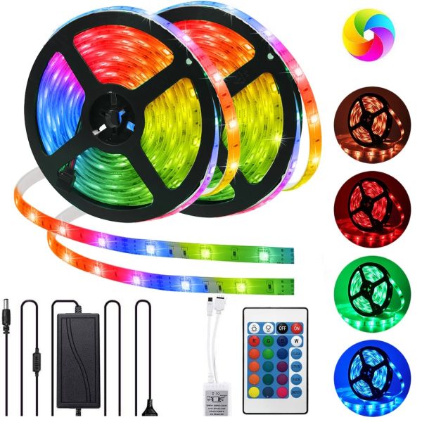 Комплект світлодіодної LED стрічки 5050 RGB Всі кольори 12V кольорова 5м пульт блок, різнобарвна в силіконі SMD5050 багатобарвна світлодіодна стрічка