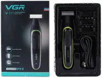 Акумуляторний водонепроникний тример VGR V-017 для стрижки бороди і волосся з 3 насадками, Бездротова електробритва машинка для гоління Чорна
