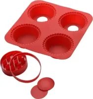 Силіконова форма My lil Pie Maker для випікання і запікання кексів, мафінів на 4 клітинки, Формочка для випічки кошичків і готування на кухні Червона