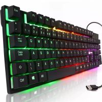 USB дротова геймерська комп'ютерна клавіатура Landslides KR - 6300 з RGB Led підсвічуванням ATLANFA AT-6300, повнорозмірна мембранна Чорна