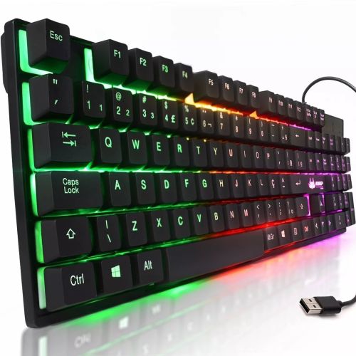 USB дротова геймерська комп'ютерна клавіатура Landslides KR - 6300 з RGB Led підсвічуванням ATLANFA AT-6300, повнорозмірна мембранна Чорна
