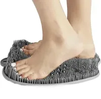 Силиконовый массажный коврик Чистюля щетка Shower Foot Scrubber Mat LY-379 Grey для спины и ног на присосках, Настенная нескользящая мочалка для душа Серая