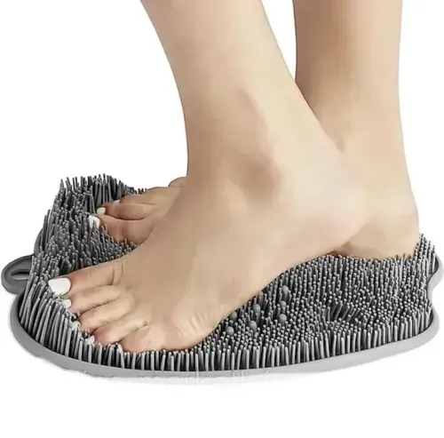 Силиконовый массажный коврик Чистюля щетка Shower Foot Scrubber Mat LY-379 Grey для спины и ног на присосках, Настенная нескользящая мочалка для душа Серая