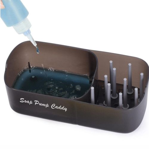 Натискний диспенсер органайзер Soap pump caddy для миючого засобу і кухонної губки 300мл, підставка для губок з мильницею дозатором Чорний