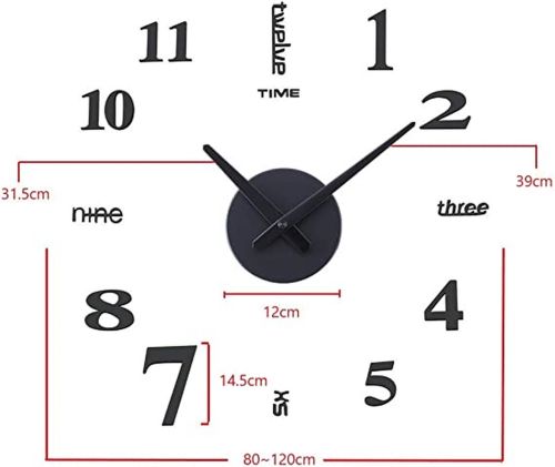 Великі 3D безшумні настінні годинники Diy Clock ZH01510 Grey 90 см, Безкаракасні самоклеючі 3Д годинник цифри на стіну для дому, офісу сірі