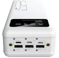 Зарядний пристрій УМБ Power Bank Viaking 50000 mAh smart-quality N7 3USB з ліхтариком , Портативна батарея повербанк зовнішній акумулятор YM-500