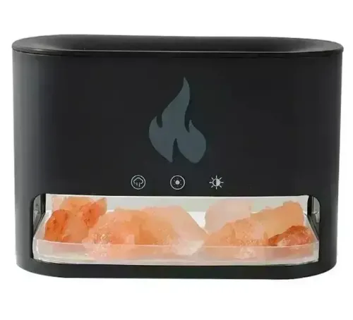 Настільний зволожувач повітря нічник з соляними каменями Docsal Flame Aroma Diffuser CAO з LED підсвічуванням 5W, соляна лампа аромадифузор Чорний