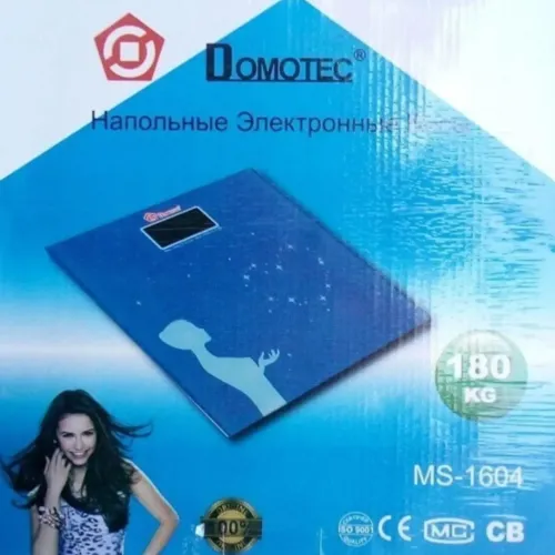 Электронные напольные весы Domotec MS-1604 до 180 Кг, Квадратные стеклянные весы с Led дисплеем для взвешивания Домотек до 180кг Синие