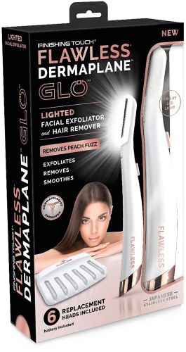 Женский триммер для лица Flawless Dermaplane Glo светодиодная женская бритва с LED подсветкой для удаления волос с бровей 6 лезвий на батарейках