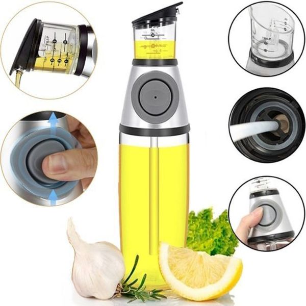 Кухонний дозатор для масла NBZ Press and Measure, скляна пляшка для масла і оцту Oil Dispenser, натискний диспенсер для рідких продуктів 500 мл